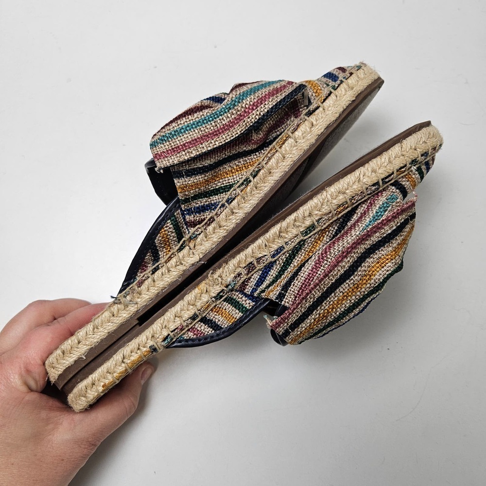 Circus Sam Edelman Lulu Rainbow Stripe Big Bow Canvas Mules 7 Taupe Espadrilles - Picture 7 of 8